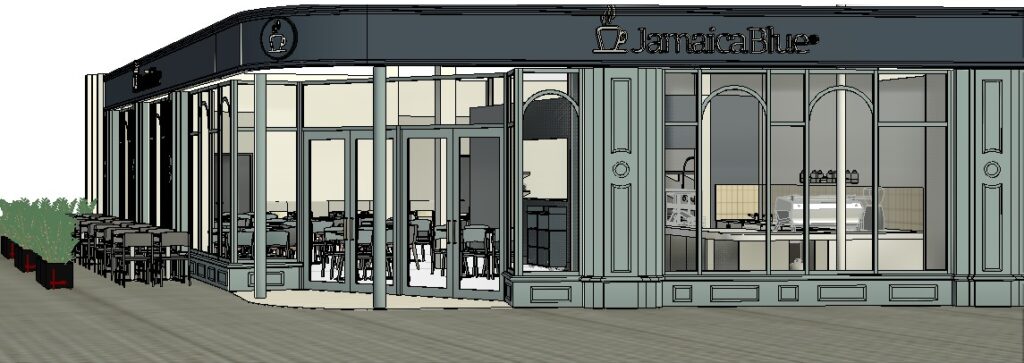 reimagined Grimwardes building as Jamaica Blue restaurant.