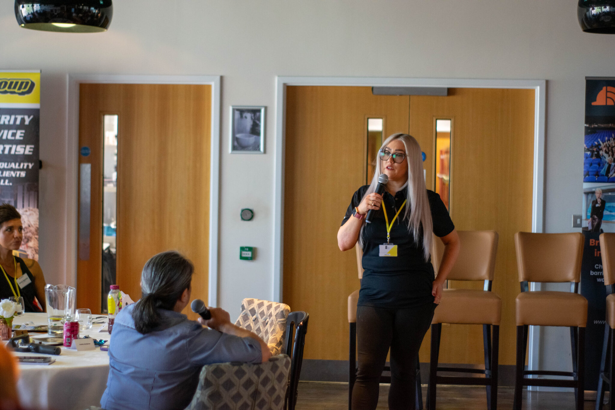 Crane operator Katie Kelleher speaks to the crowd. Credit: Suffolk Chamber of Commerce