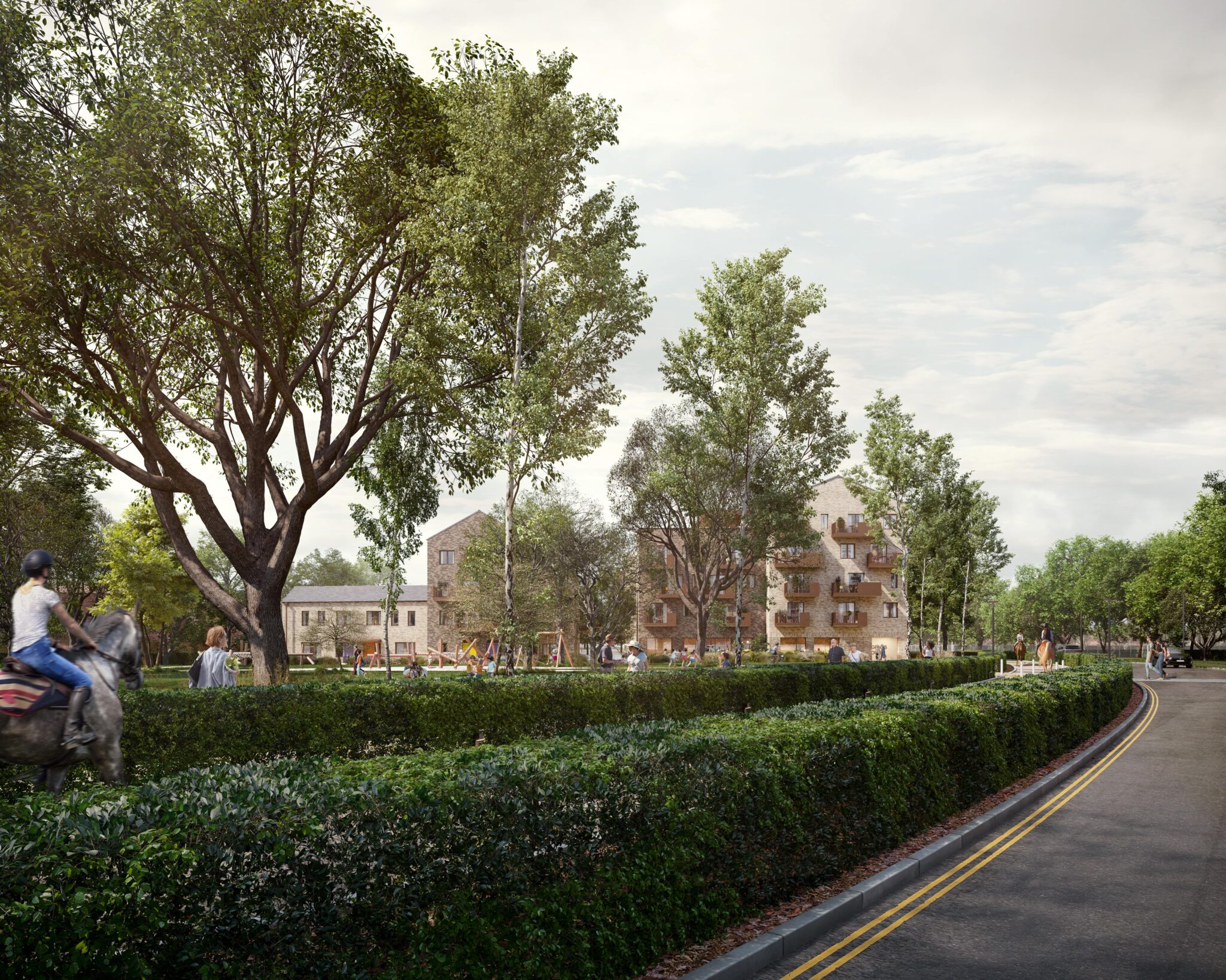 An artist's impression of a new park and community hub in Rowley Drive