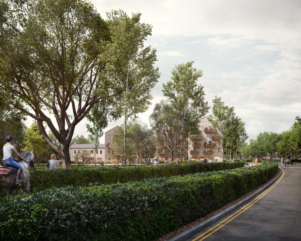An artist's impression of a new park and community hub in Rowley Drive