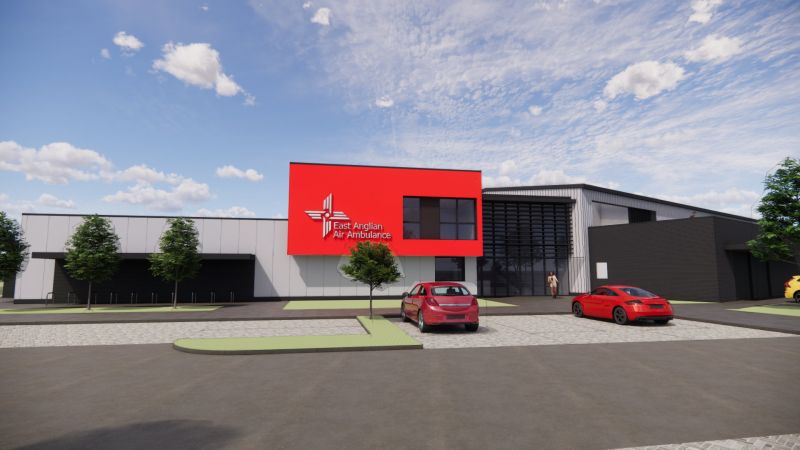 A CGI of the new East Anglian Air Ambulance hub. Credit: Fabric First Architects